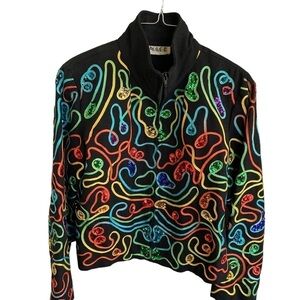 Vintage Anage Jacket Blazer Bright Multicolor Geometric Coat Women’s Size Medium